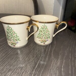 Lenox Dimensions Collection Holiday Tree Gold Mugs  Set Of 2